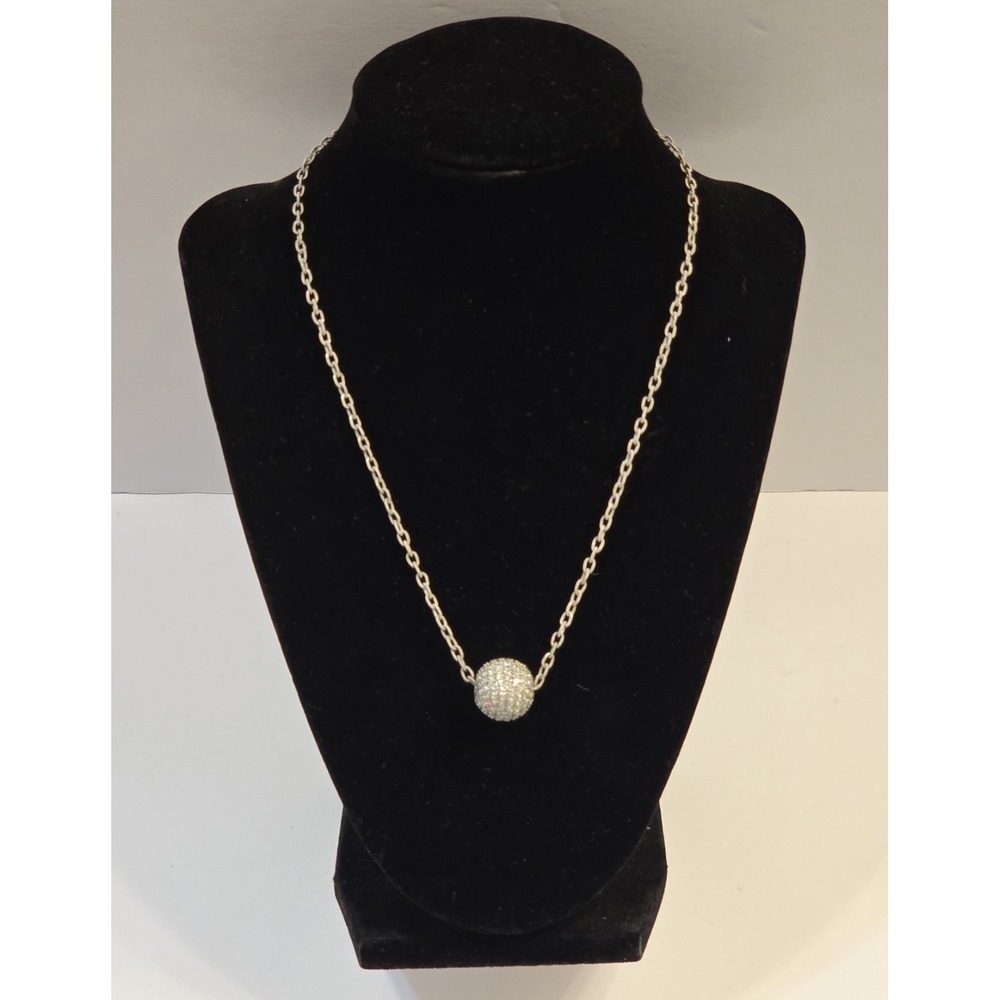 Retired Judith Ripka Sterling Silver Pavé Disco Ball Pendant Necklace Adjustable